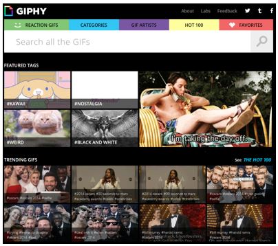 Giphy jako online nástroj na hledání gif animací.